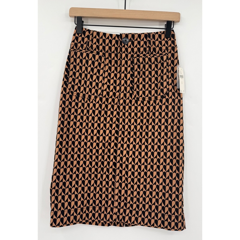 Maeve Anthropologie Skirt Womens XS Brown Black Heart Print Pencil Office NEW